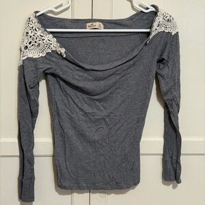 Hollister Charcoal Long Sleeve Top with Crochet Detail
